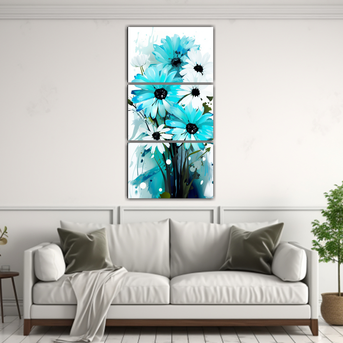 cuadros-tela-elegantes-daisies-turquesa-y-negro-abstractos-1