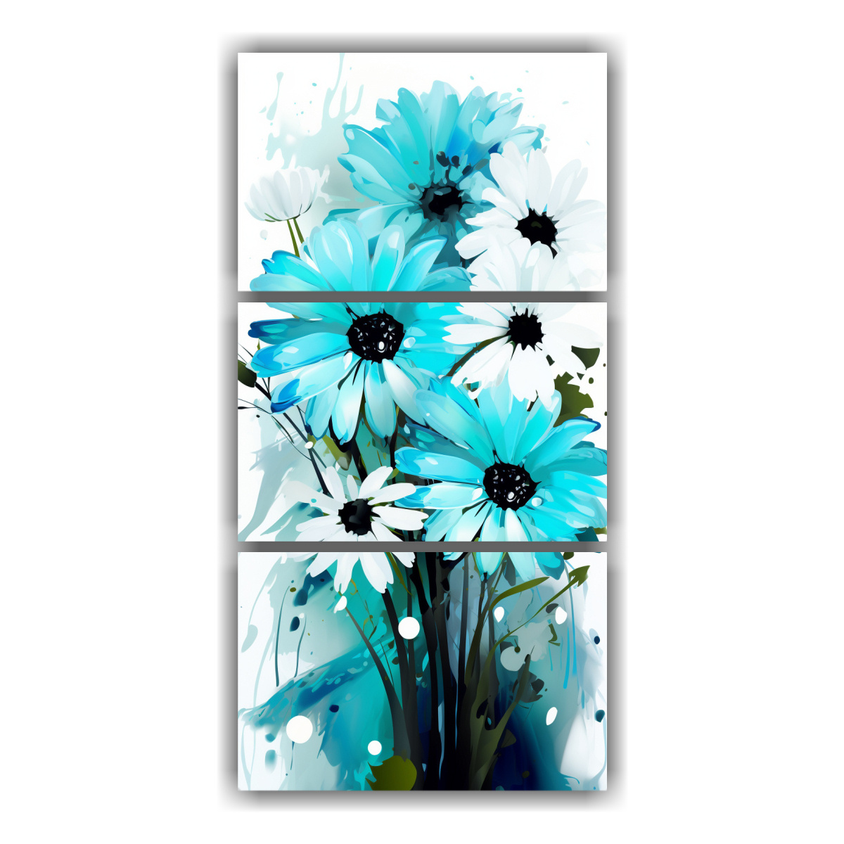 cuadros-tela-elegantes-daisies-turquesa-y-negro-abstractos