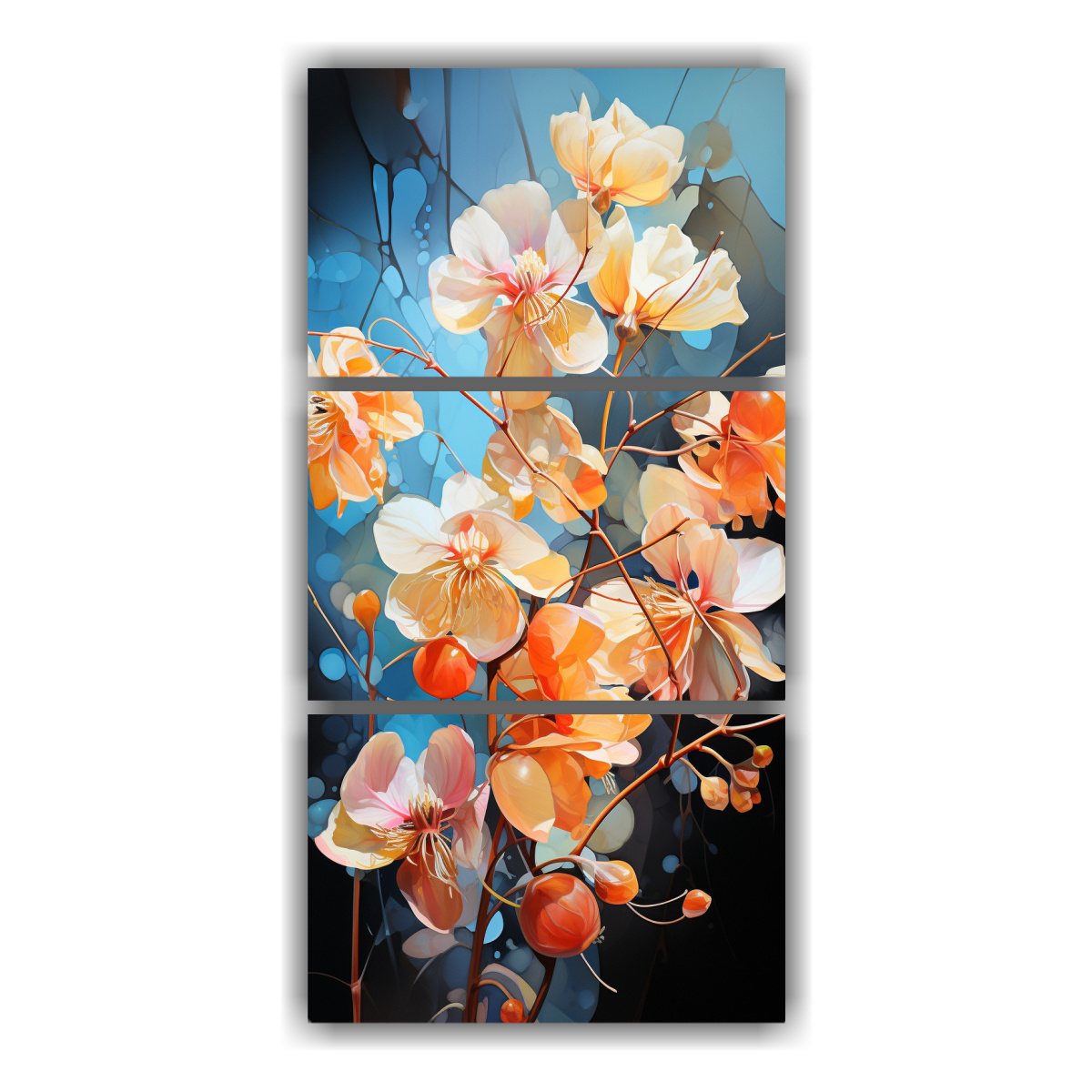 cuadros-vanguardia-lineales-flores-de-tilo-turquesa-y-naranja-abstractos