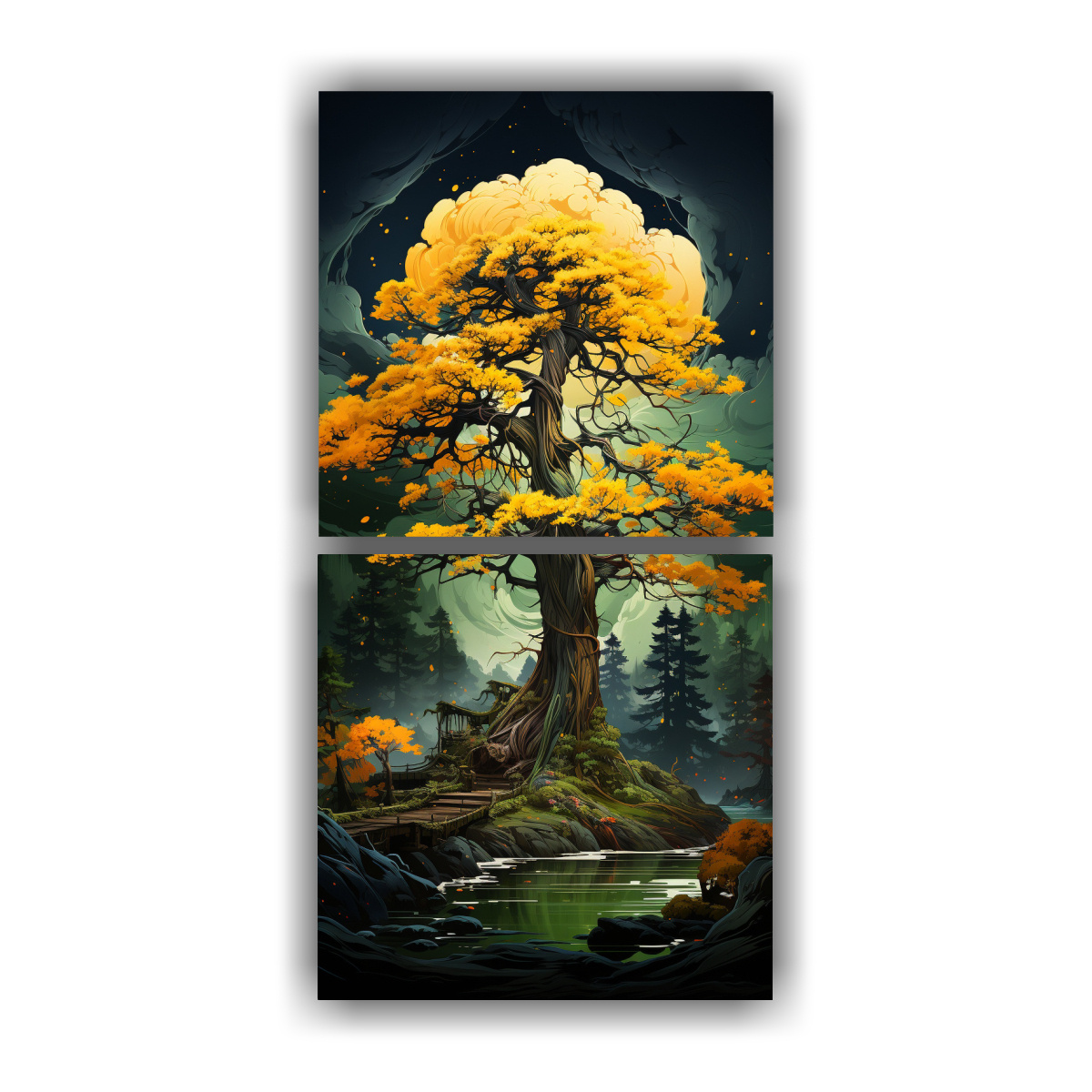 cuadros-venta-estrellados-rbol-de-cedro-en-amarillo-y-verde-atm-sfera-neonoir