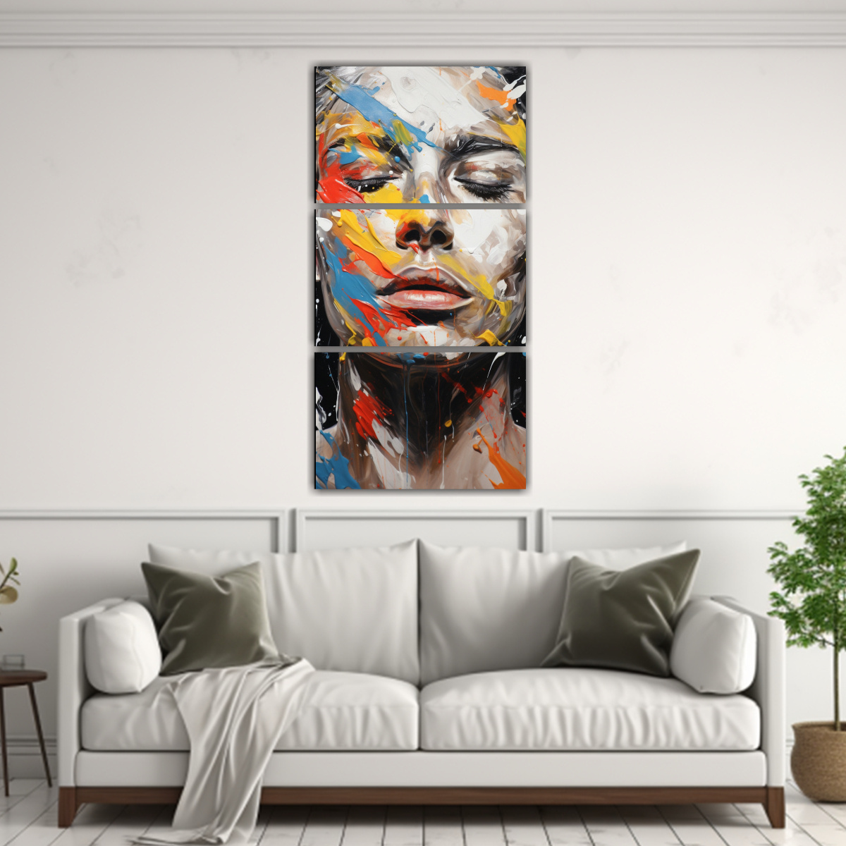 cuadros-vintage-para-sala-con-contornos-faciales-y-salpicaduras-plateadas-y-vibrantes-1