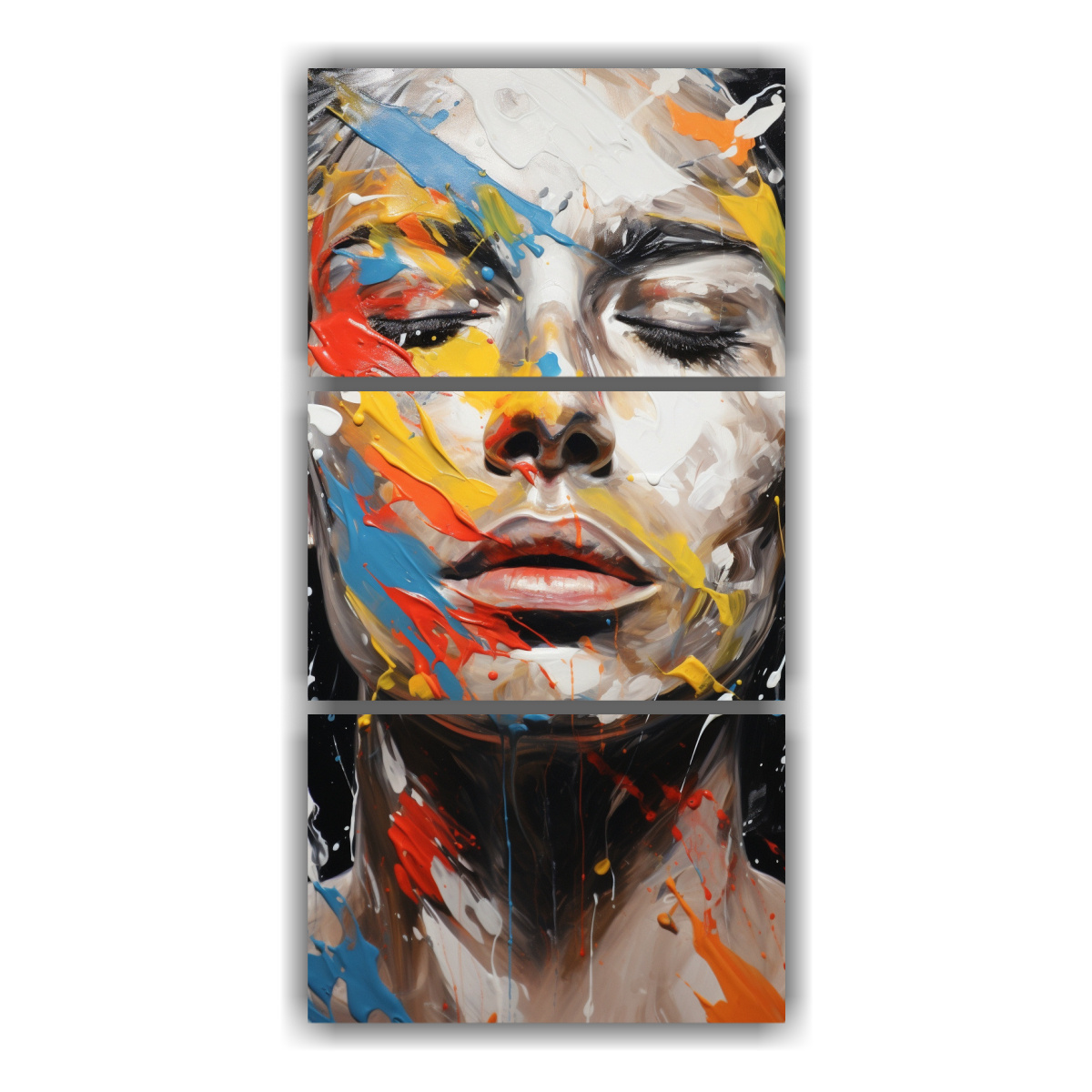 cuadros-vintage-para-sala-con-contornos-faciales-y-salpicaduras-plateadas-y-vibrantes