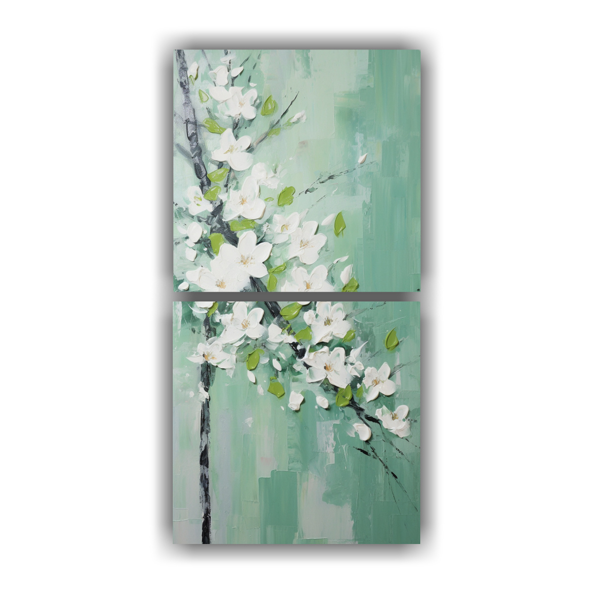 diptico-cuadro-composici-n-equilibrada-flores-de-cerezo-verdes-en-lienzo