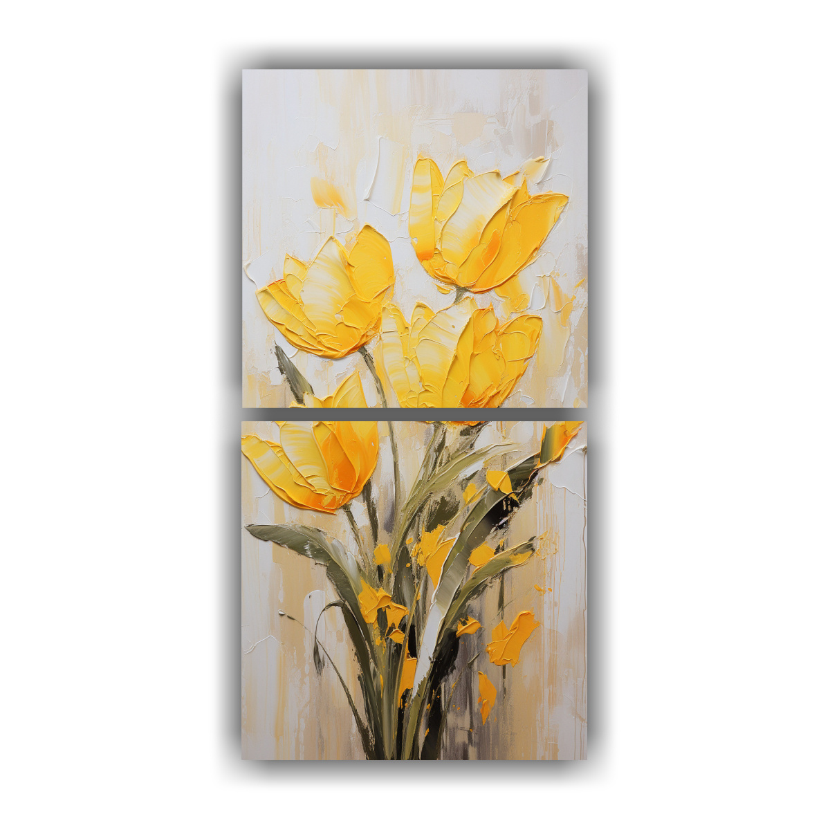 dos-composiciones-vertical-mural-de-tulipanes-amarillos-en-lienzo-estilo-decorativo-
