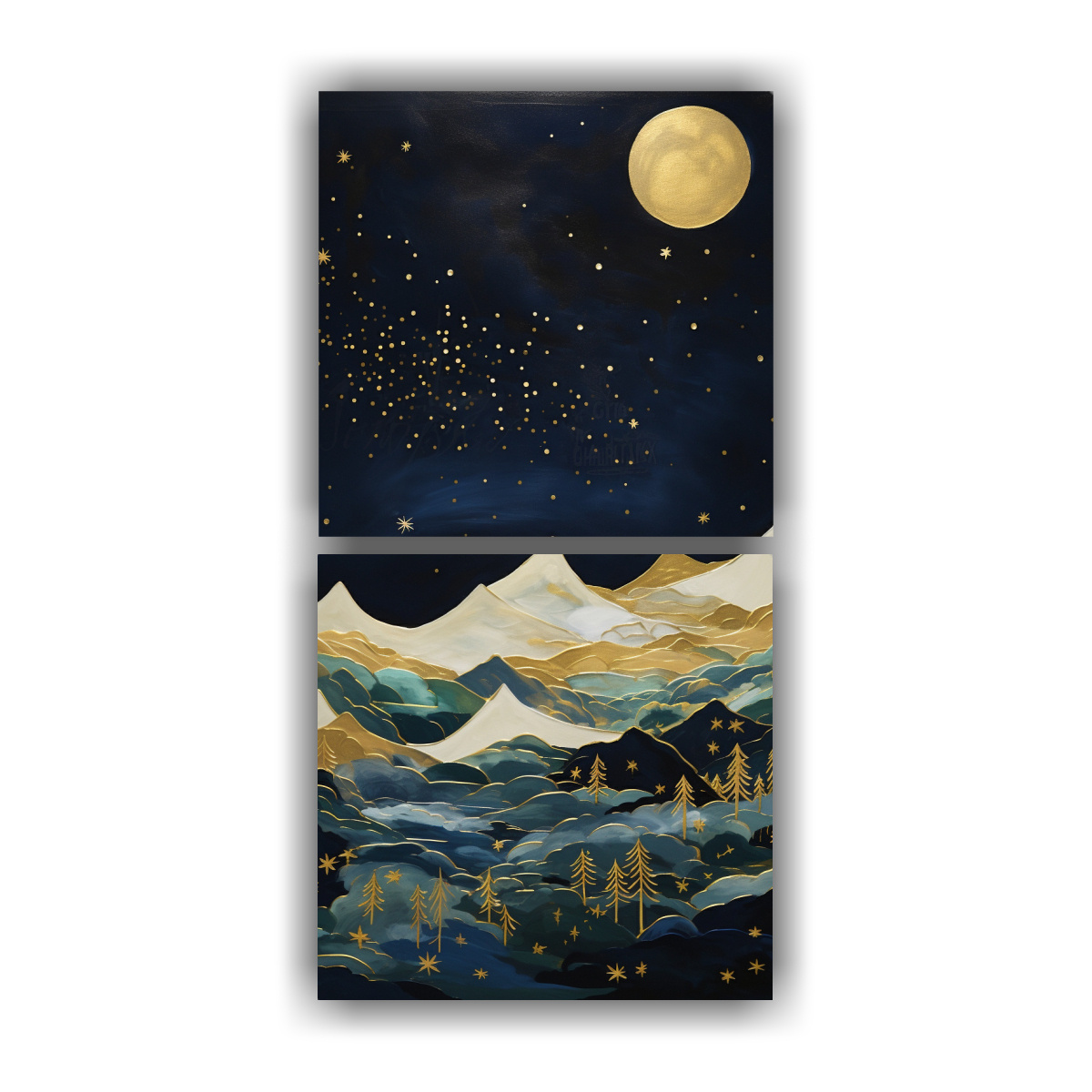 dos-cuadros-de-pared-paisaje-abstracto-llamativo-de-monta-as-medianoche-con-golpes