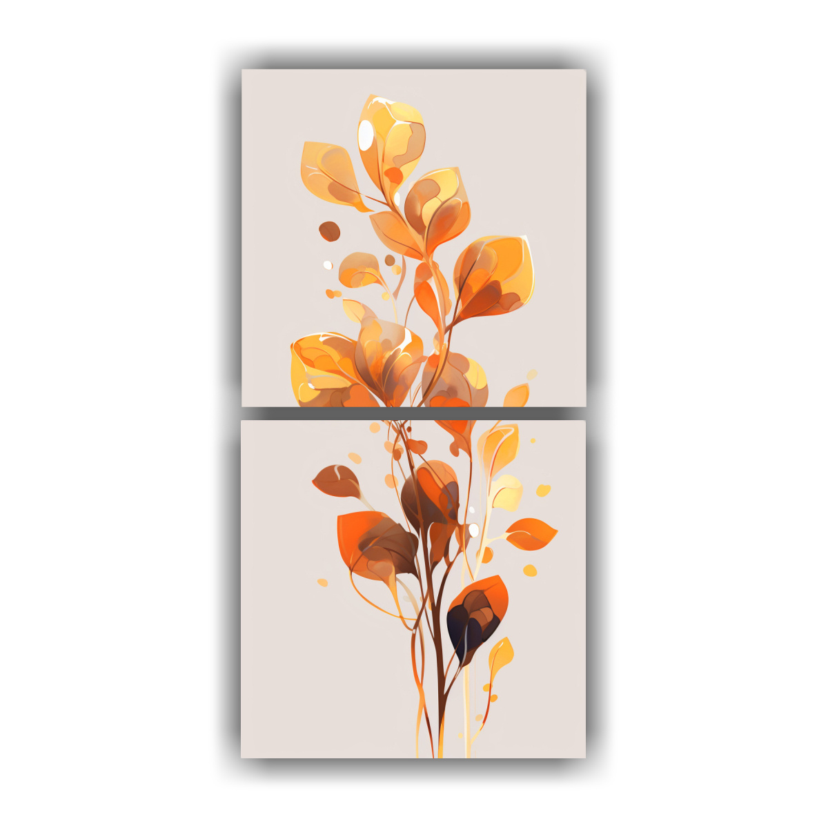 dos-cuadros-en-bastidor-con-hojas-de-eucalipto-en-tonos-naranja-y-dorado-neonoir-en-pinturas-de-decoraci-n