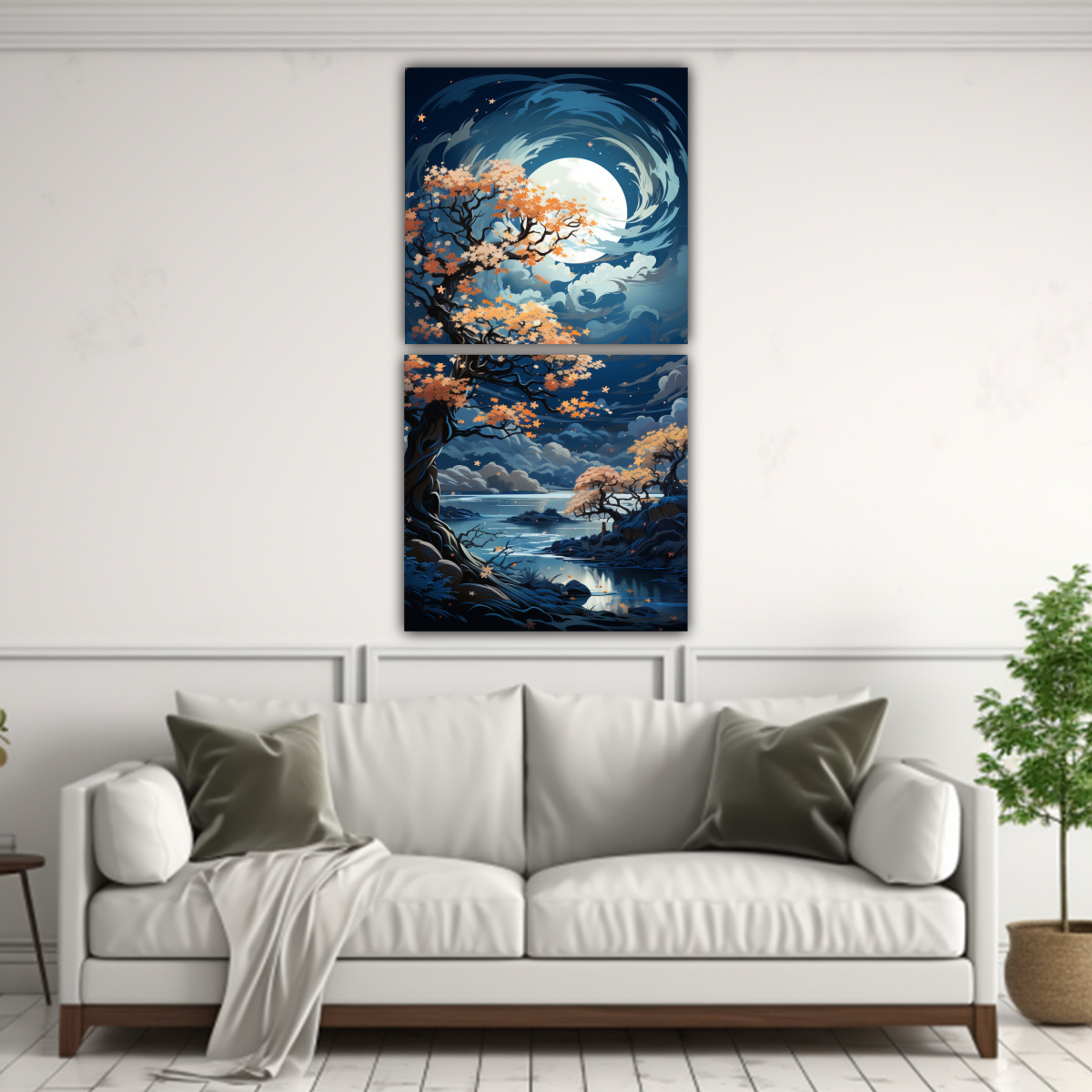 dos-lienzos-de-tela-cuadro-pop-art-rbol-de-acebo-en-blanco-y-azul-con-atmosfera-neonoir-1