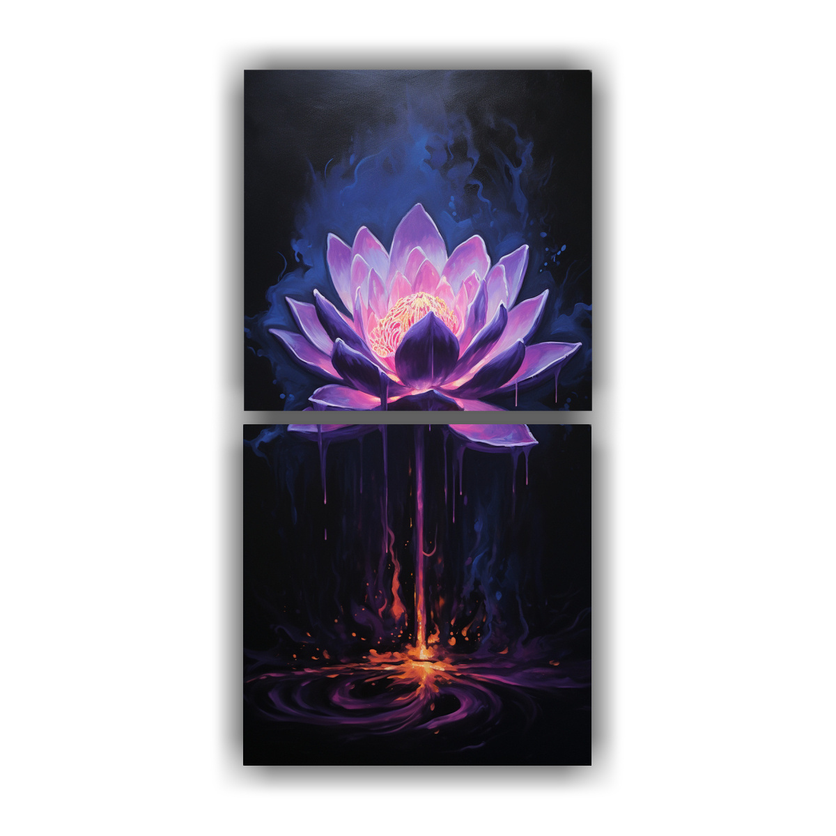 dos-lienzos-forma-fant-stico-de-pintura-de-loto-negro-luminoso-en-lienzo-en-la-decoraci-n-de-la-sala