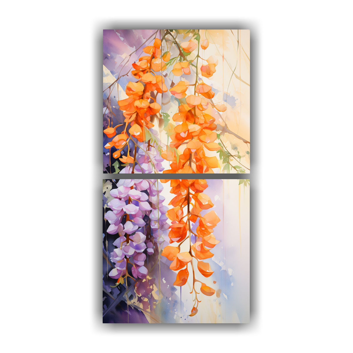 dos-telas-en-bastidor-expresi-n-para-sala-a-flores-de-glicinia-naranjas-y-doradas-pintura-abstracta