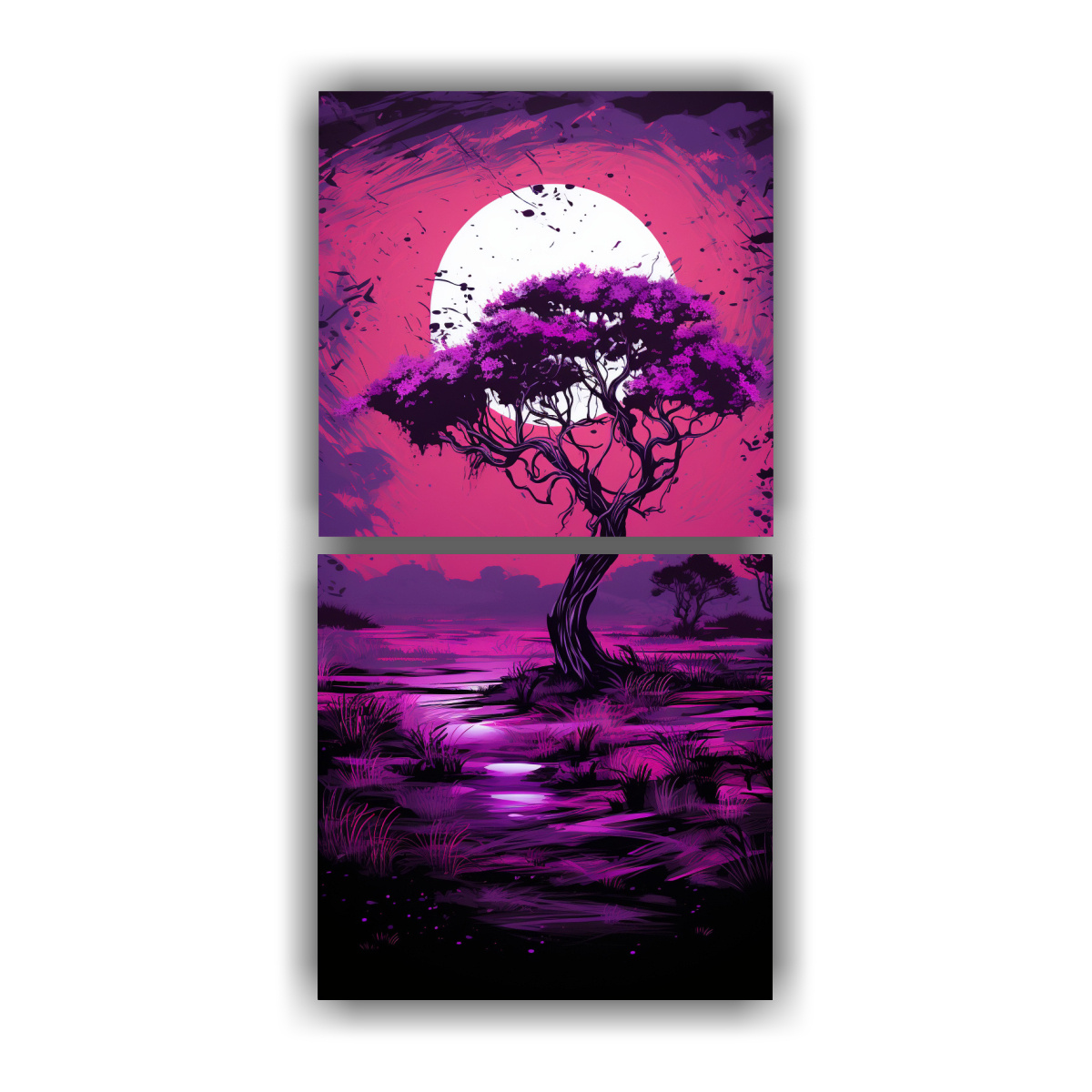 lienzo-de-tela-composici-n-equilibrada-de-rbol-en-sabana-y-desierto-en-colores-p-rpura-y-negro