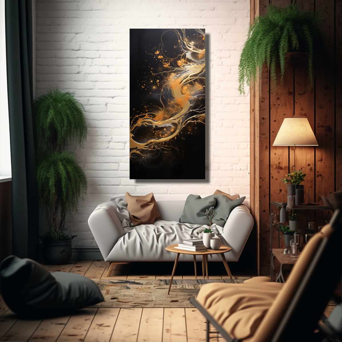 lienzo-de-tela-impreso-surrealista-en-negro-dorado-con-montaje-1