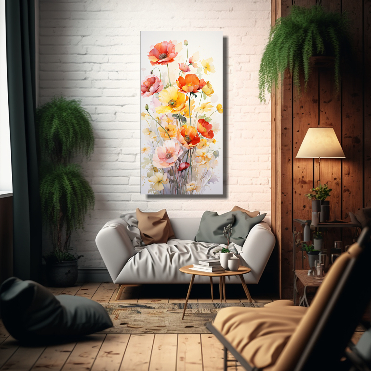 lienzo-vintage-para-oficina-con-flores-de-margaritas-amarillas-y-rojas-pintura-abstracta-1