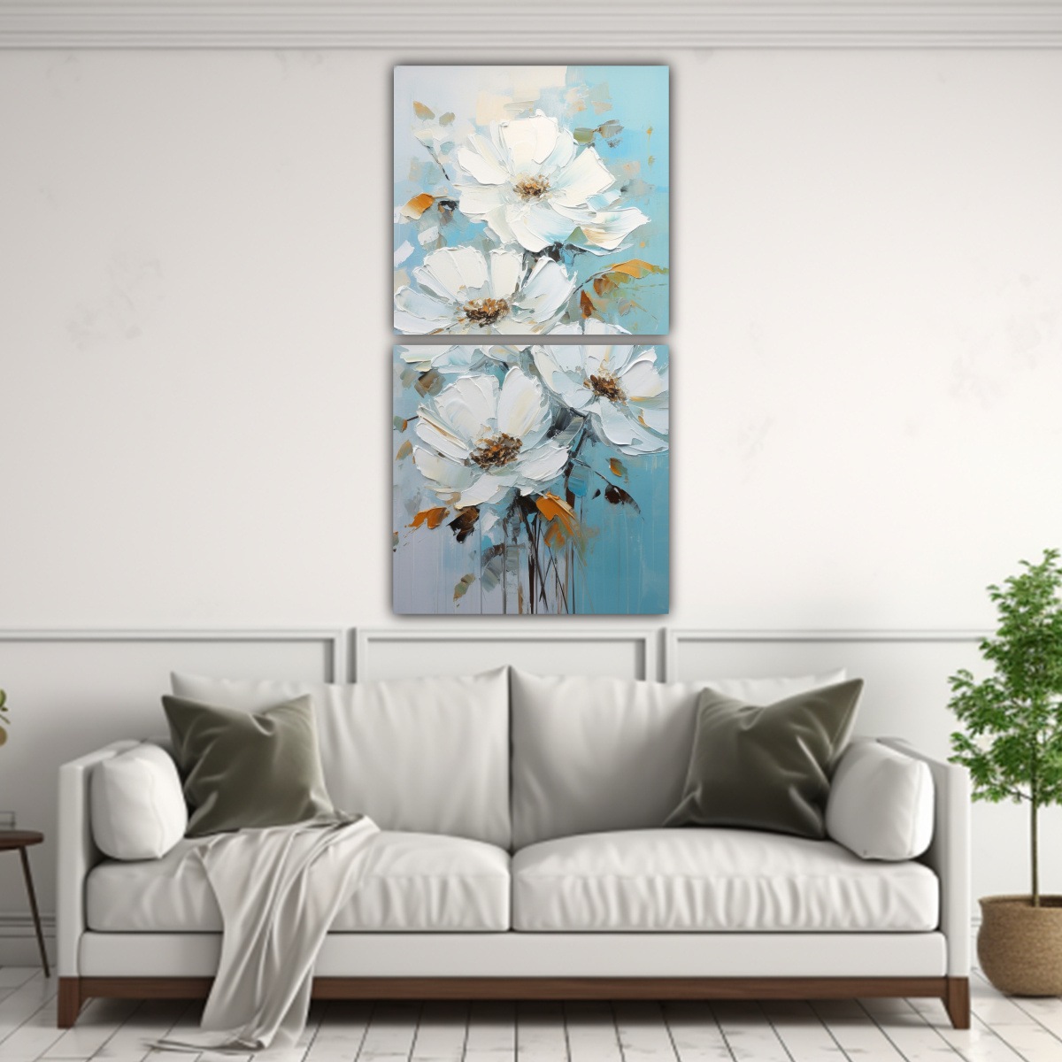 lienzos-venta-inspiraci-n-a-white-and-turquoise-colors-flowers-painting-on-canvas-i-1