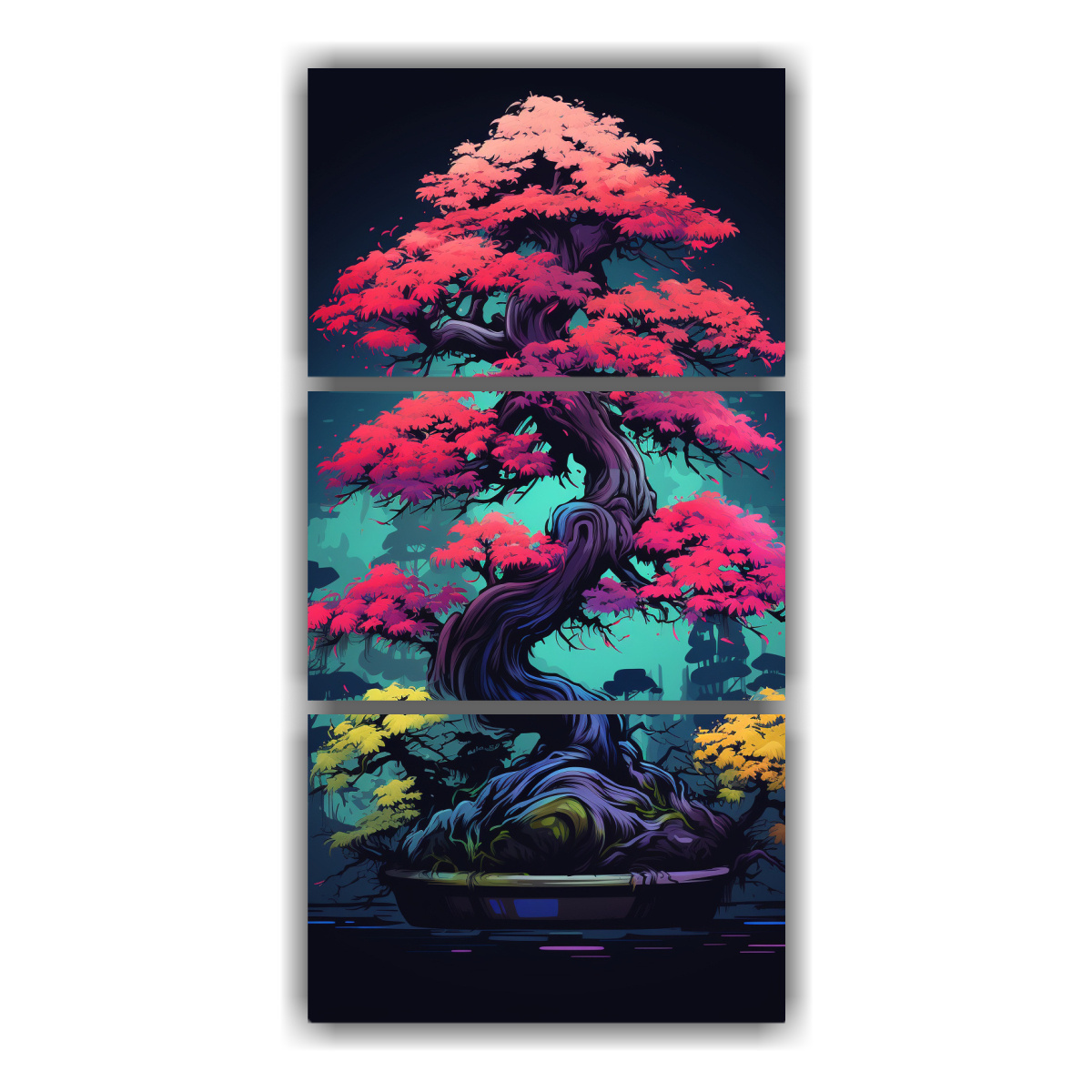 Lienzos Vintage Vitalidad Árbol Bonsái En Colores Vibrantes Neonoir.