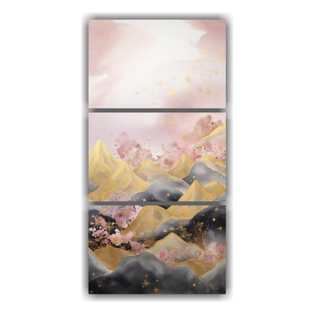 paisaje-monta-oso-elegante-con-estilo-sim-trico-en-tres-telas-en-bastidor