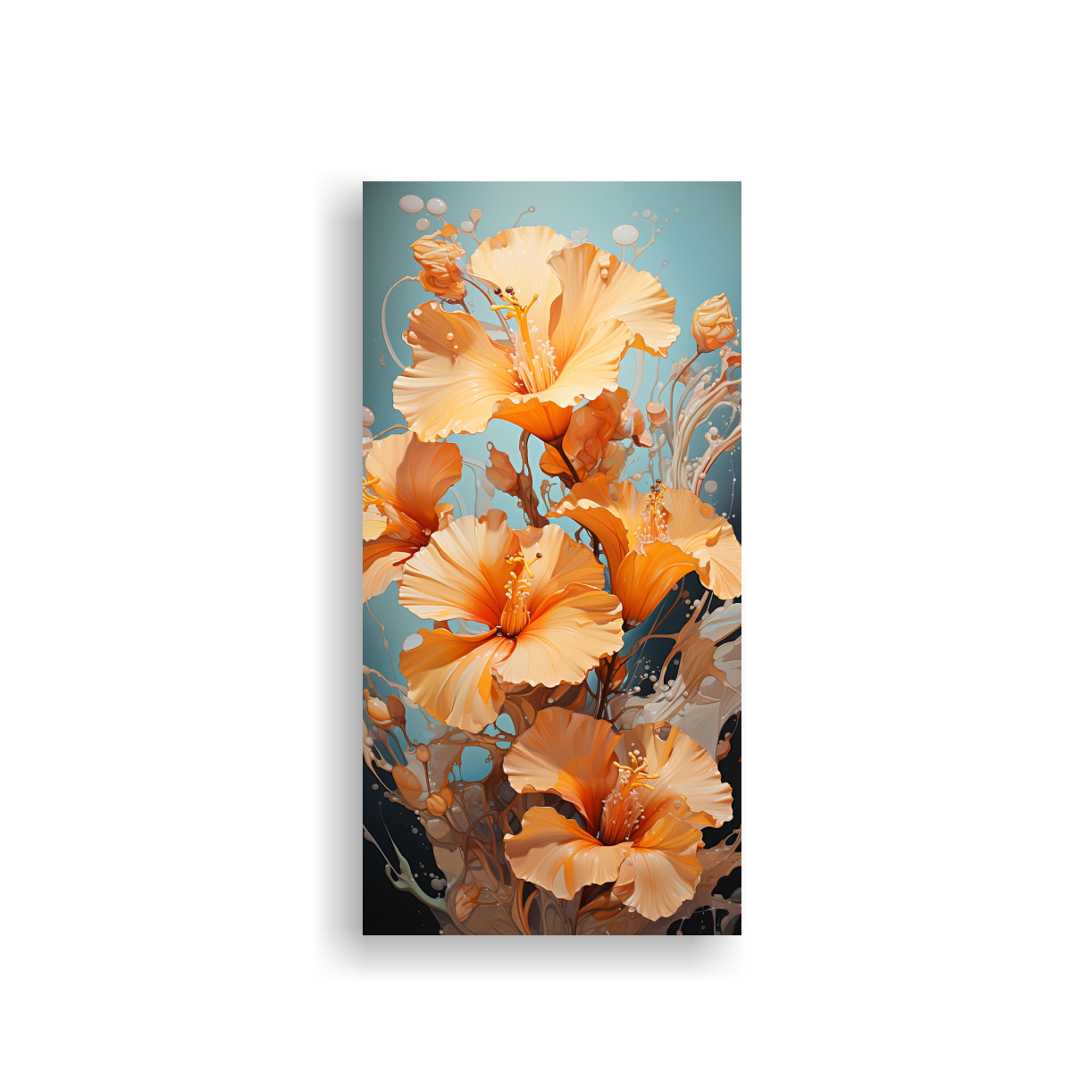 pintura-abstracta-con-flores-de-hibisco-en-colores-naranja-y-dorado-expresividad-en-arte-de-pared-