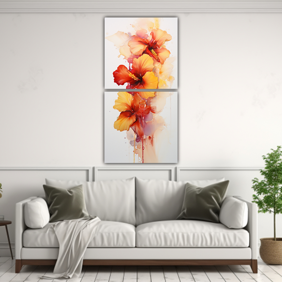 pintura-abstracta-de-belleza-en-colores-rojo-y-dorado-con-flores-de-hibisco-1