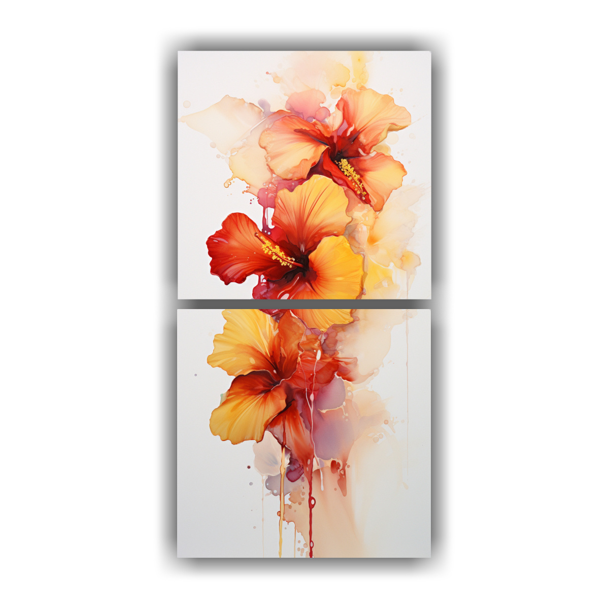 pintura-abstracta-de-belleza-en-colores-rojo-y-dorado-con-flores-de-hibisco