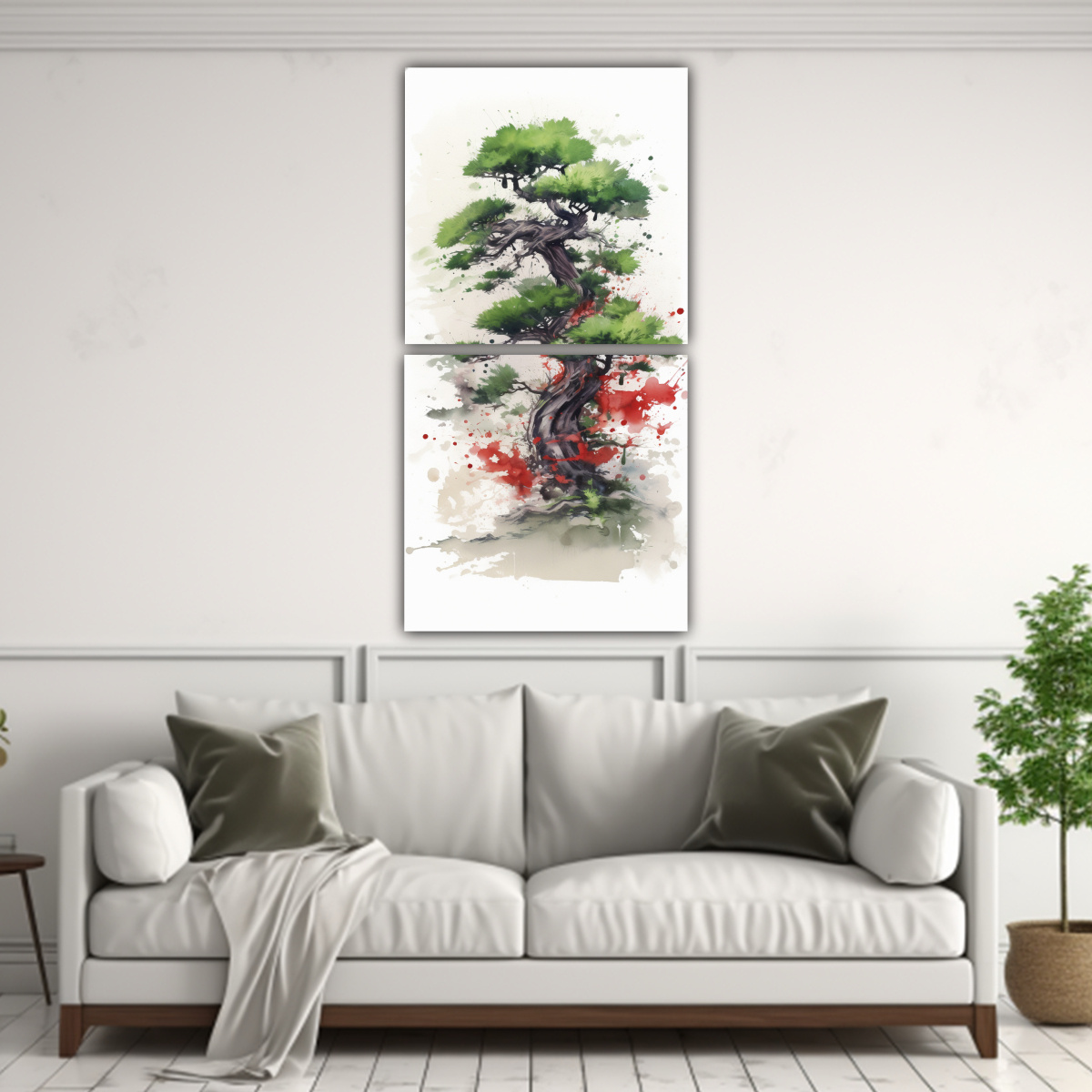 pintura-abstracta-de-dos-cuadros-elegantes-de-un-rbol-bons-i-de-pino-en-colores-verde-y-rojo-1