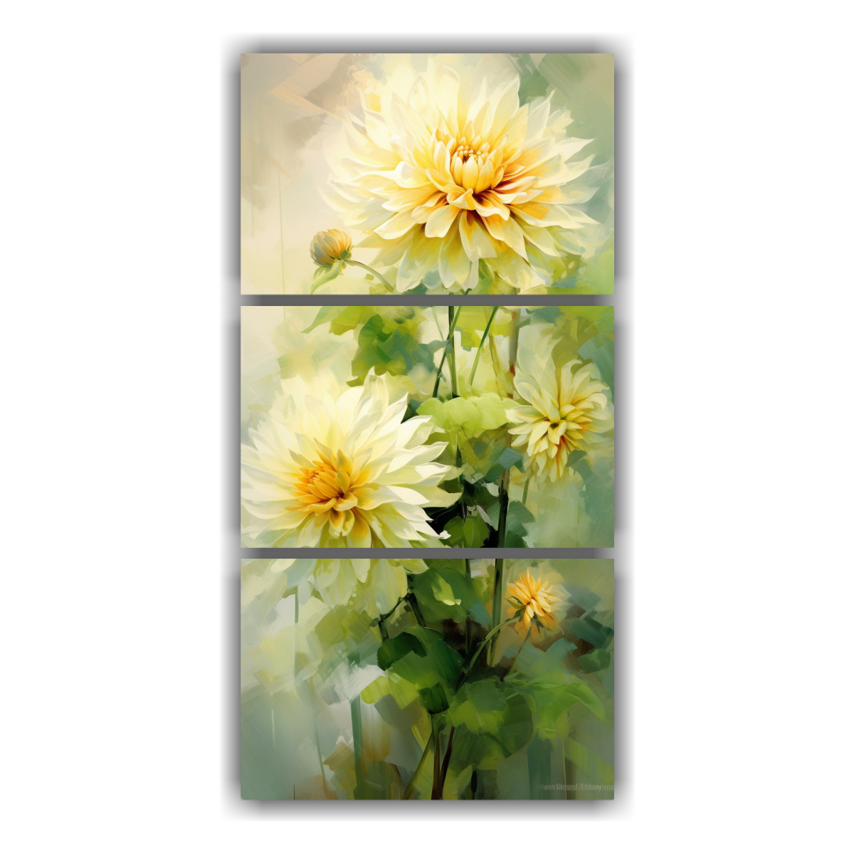 pintura-abstracta-de-flores-de-dalias-en-tonos-verde-y-dorado-