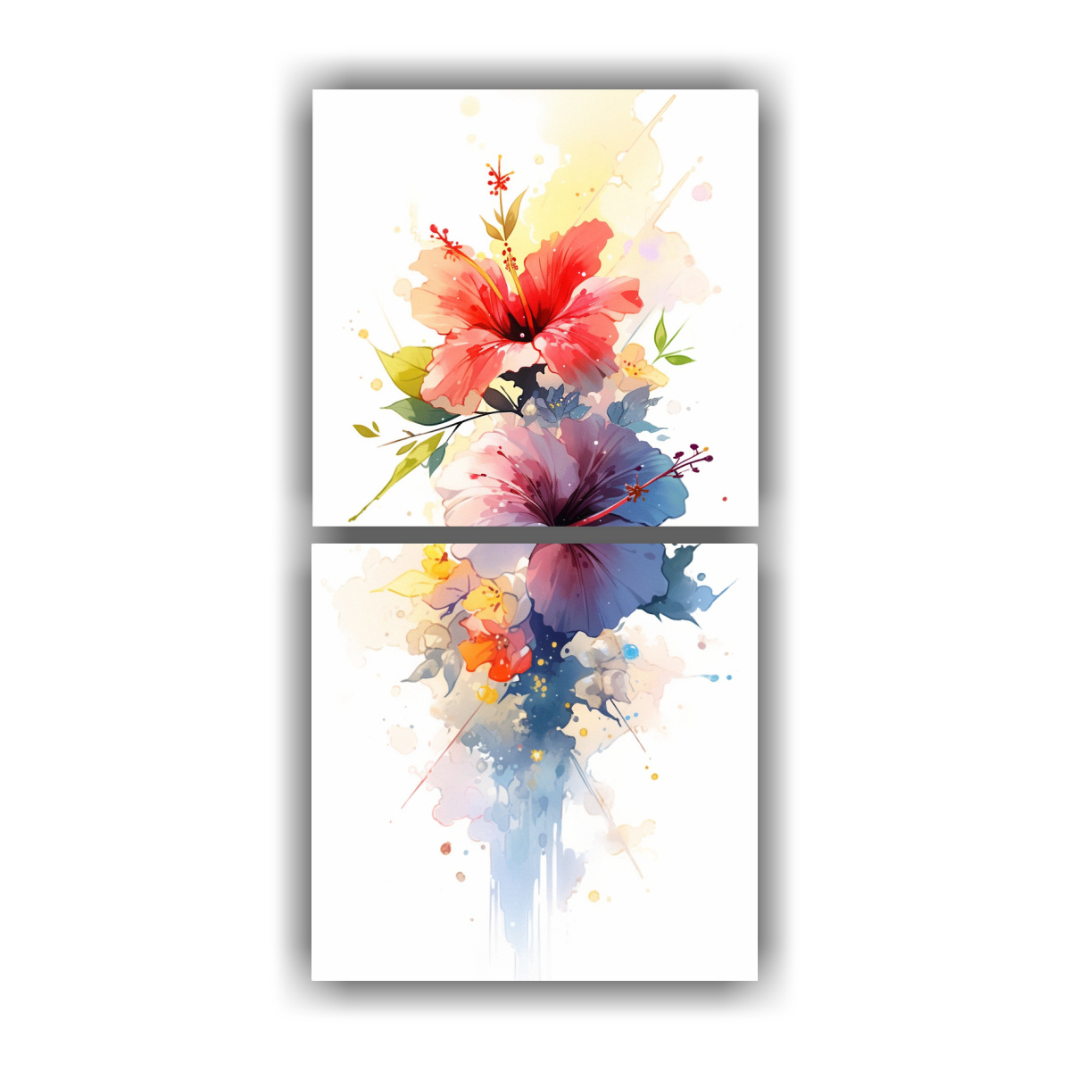 Pintura Abstracta De Hibisco Arcoíris En Acuarela