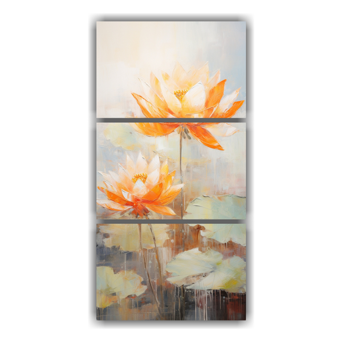 pintura-abstracta-de-loto-naranja-en-lienzo-rectangular