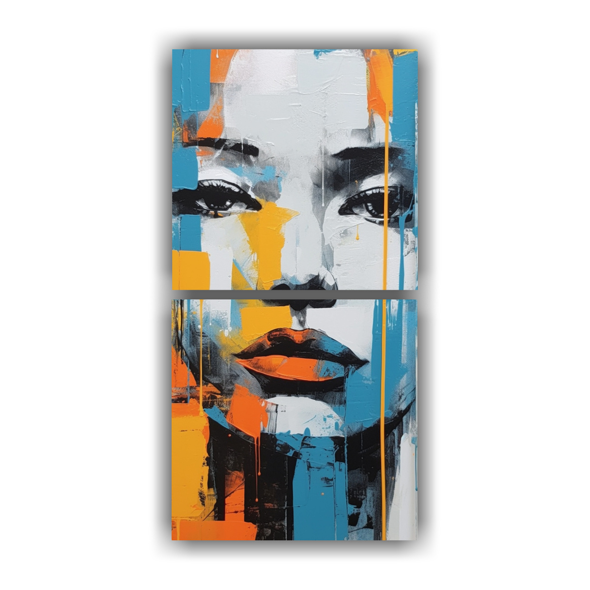 pintura-abstracta-de-mujer-con-maquillaje-en-lienzo-dos-cuadros-venta-obra-maestra-en-laure