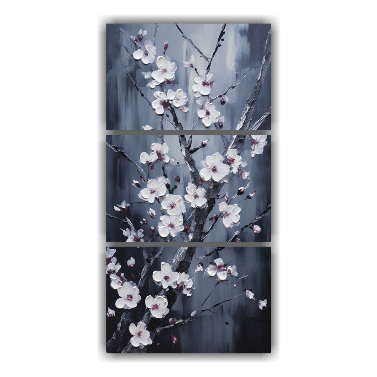 pintura-abstracta-de-tres-lienzos-con-esquema-de-cerezos-en-flor-negros