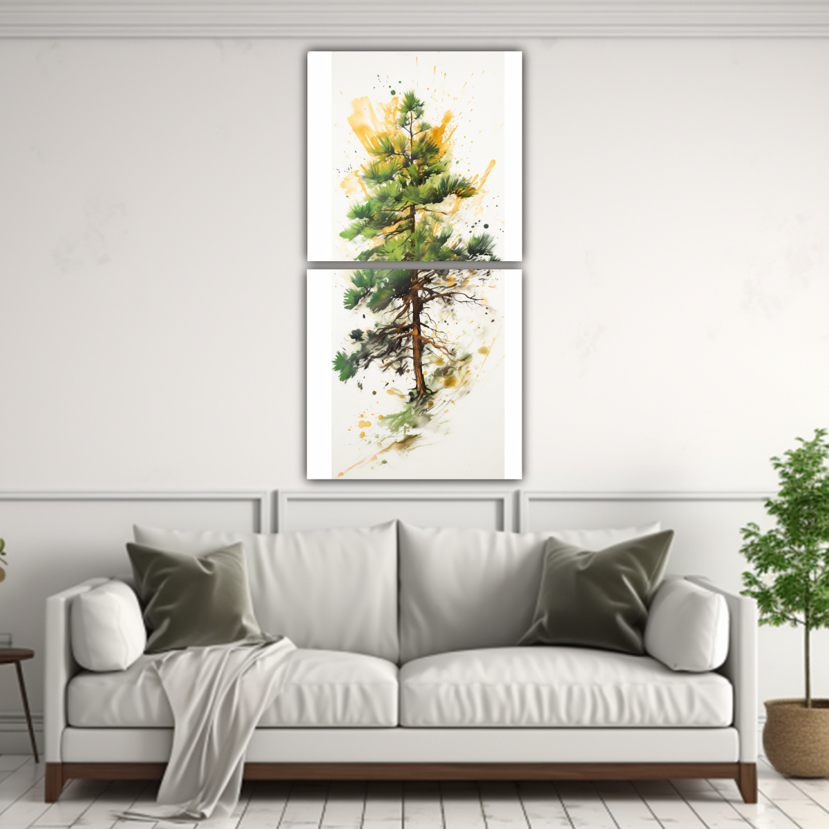 pintura-abstracta-de-un-pino-escoc-s-en-verde-y-dorado-expresi-n-art-stica-de-bellas-artes-1