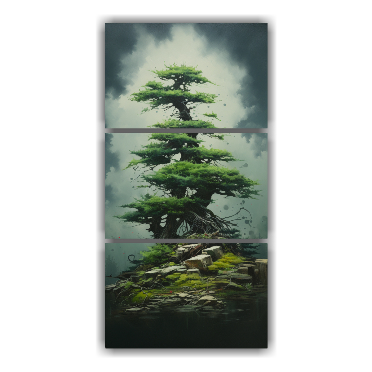 Pintura Abstracta Detallada De Un árbol Bonsái De Abeto En Perspectiva Formal.
