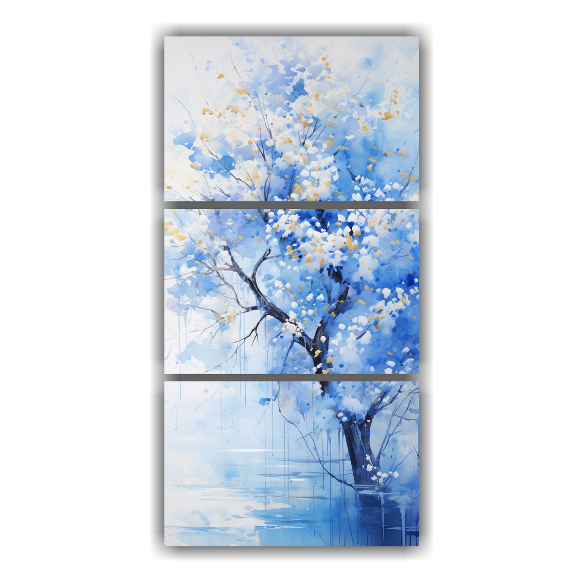 Pintura Abstracta En Acuarela Con Movimiento De Figuras En Colores Azules