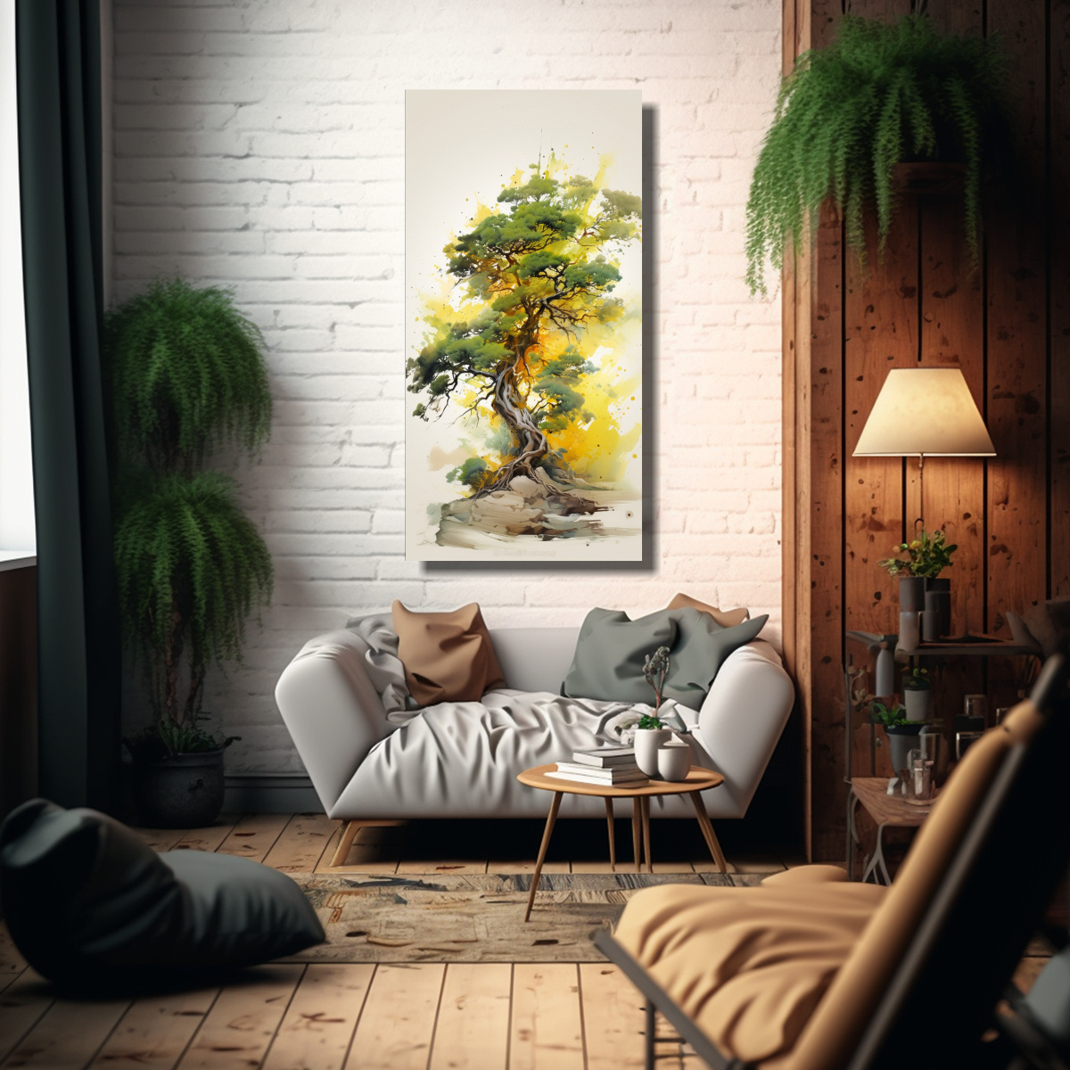 pintura-abstracta-en-bastidor-rbol-de-enebro-amarillo-y-verde-1