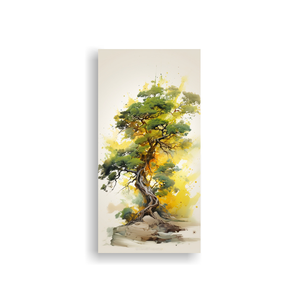 pintura-abstracta-en-bastidor-rbol-de-enebro-amarillo-y-verde