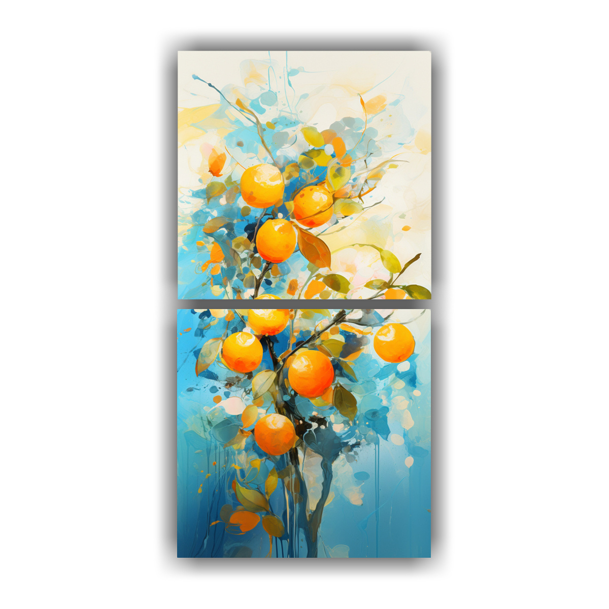 pintura-abstracta-en-colores-amarillo-y-turquesa-de-un-rbol-naranja-