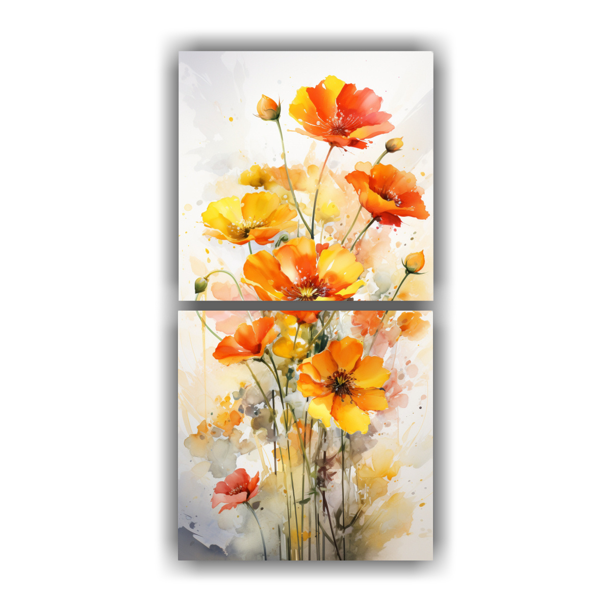 pintura-abstracta-juvenil-de-flores-amarillas-y-rojas-diptico-espectacular