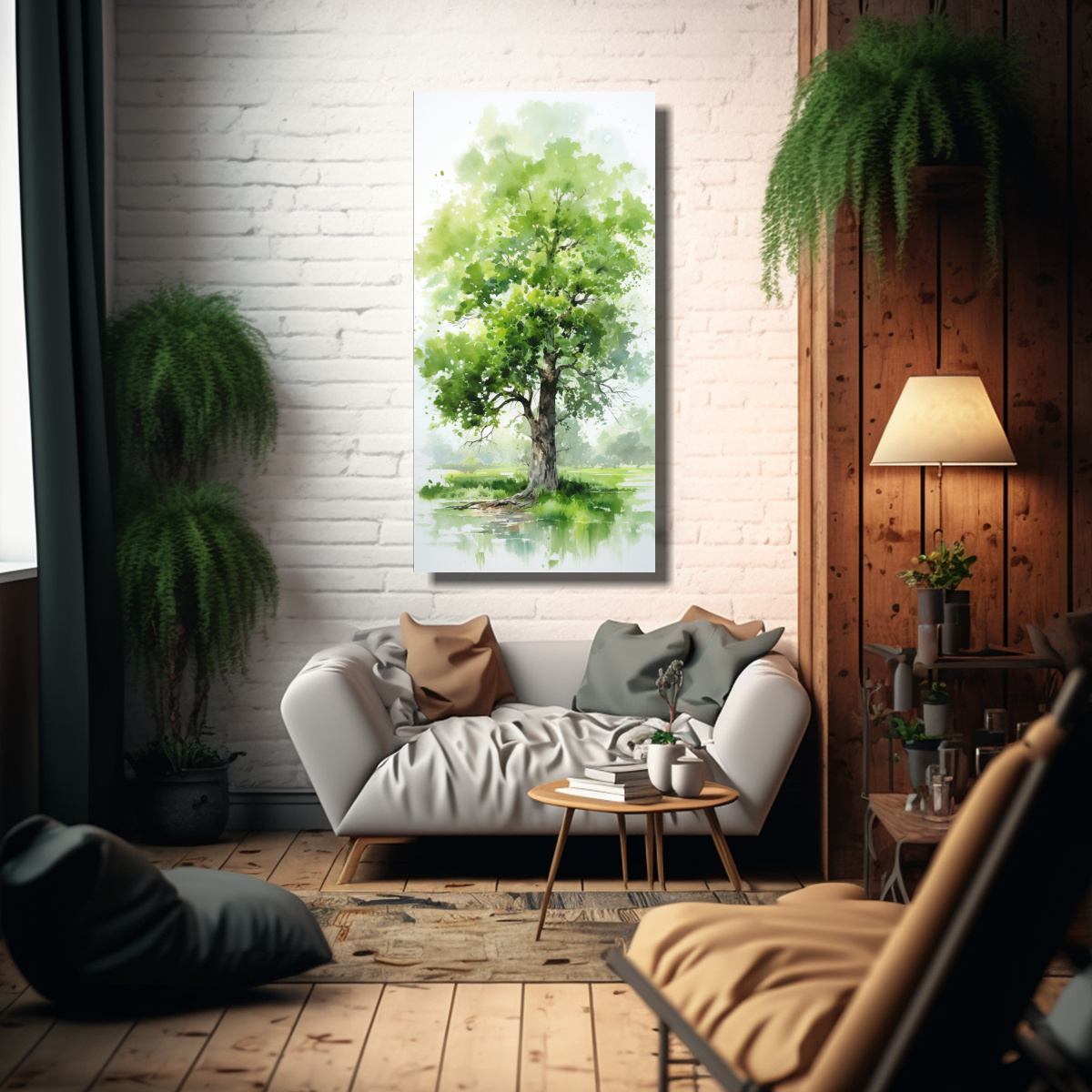 pintura-acuarela-en-bastidor-de-rbol-de-roble-verde-y-blanco-1