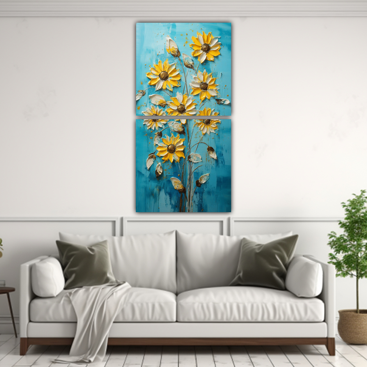 pintura-acuarela-girasoles-turquesa-en-lienzo-1