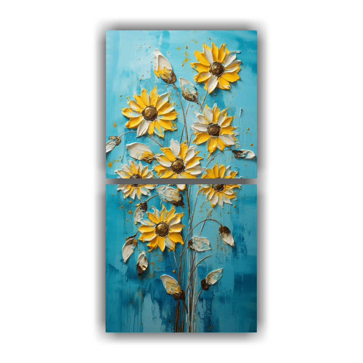 pintura-acuarela-girasoles-turquesa-en-lienzo