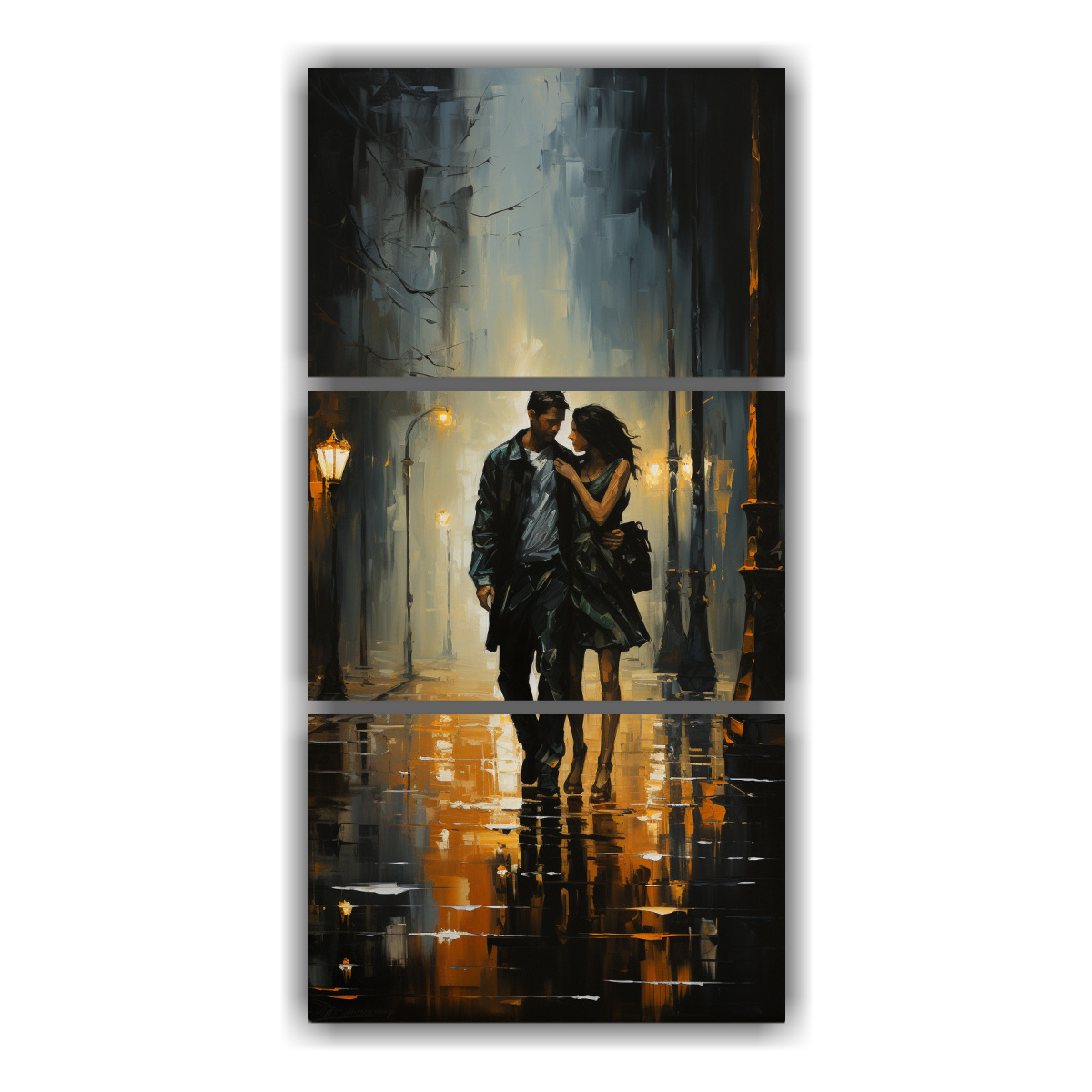 pintura-al-leo-impresionista-de-hombre-y-mujer-paseando-en-marco-vintage