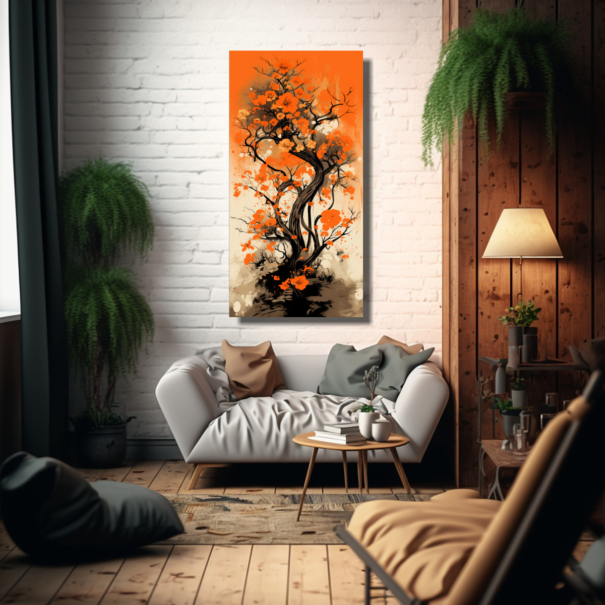 pintura-de-decoraci-n-en-ambiente-neonoir-del-arte-cuadro-duradero-de-un-rbol-arbutus-en-colores-naranjas-y-negros-1