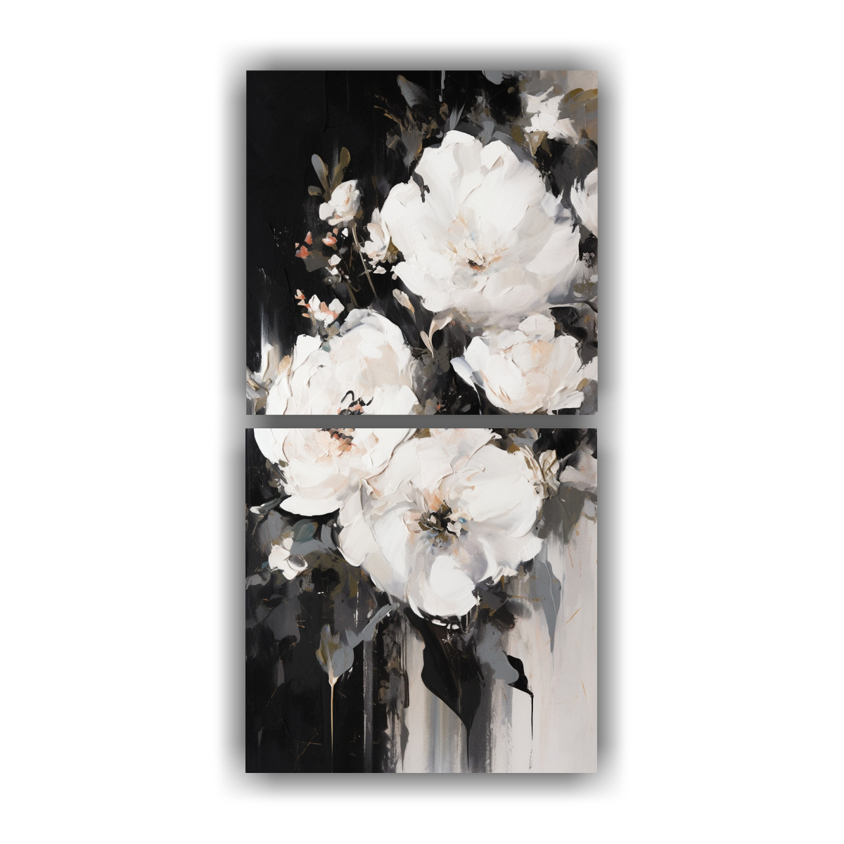Pintura De Flores Blancas Y Negras En Lienzo Para Decoración