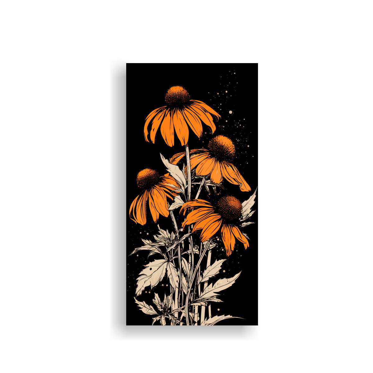 pintura-de-lienzo-vertical-con-equilibrada-composici-n-de-c-mulos-de-coneflower-en-colores-naranja-y-negro-neonoir