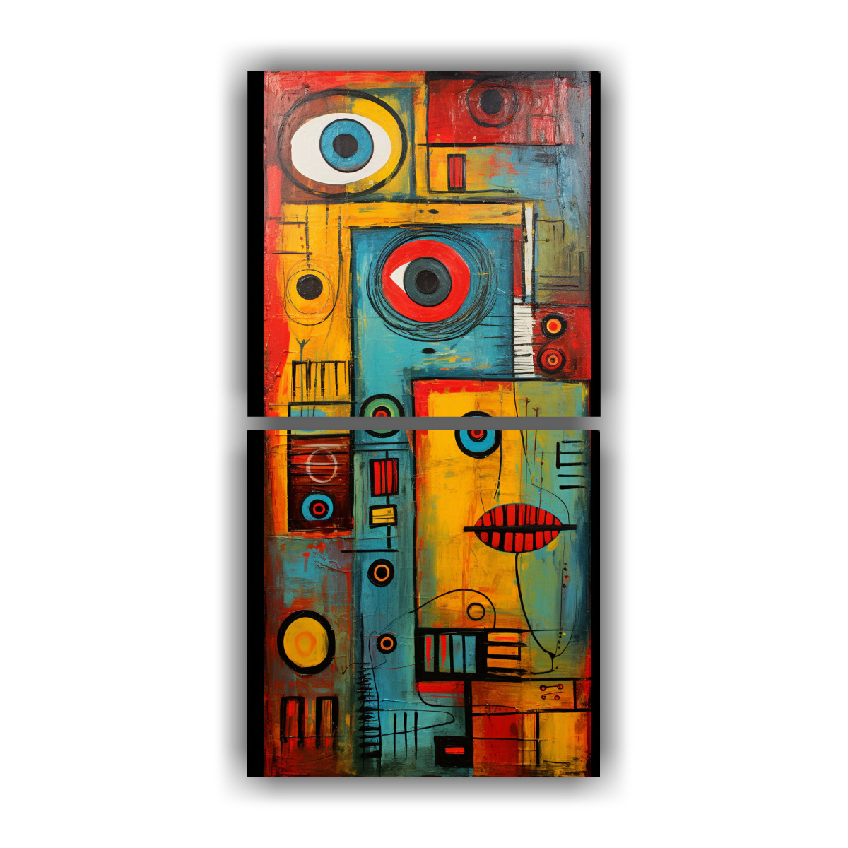 pintura-de-pared-abstracta-inspirada-en-art-brut-con-reflejo