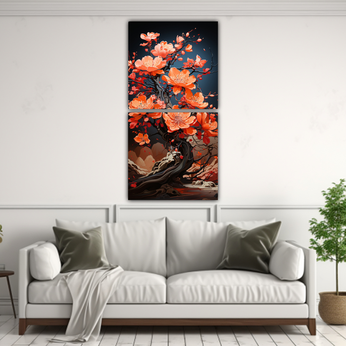 pintura-decorativa-d-ptico-vertical-vitalidad-a-fuchsia-bonsai-en-colores-rojo-y-naranja-ambiente-neonoir-1