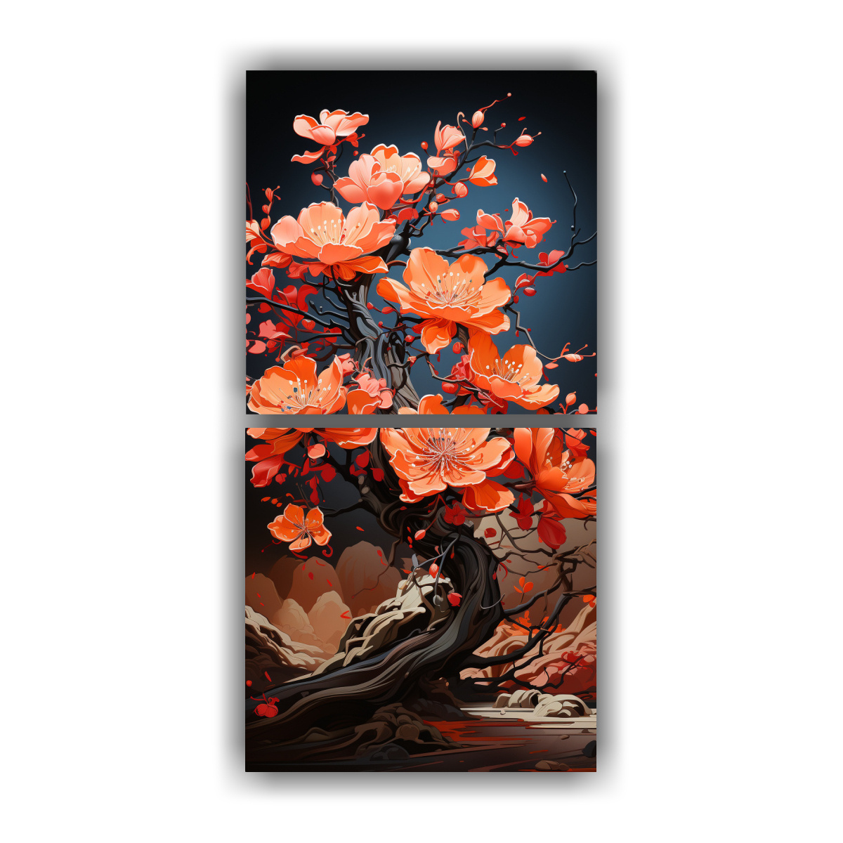 pintura-decorativa-d-ptico-vertical-vitalidad-a-fuchsia-bonsai-en-colores-rojo-y-naranja-ambiente-neonoir