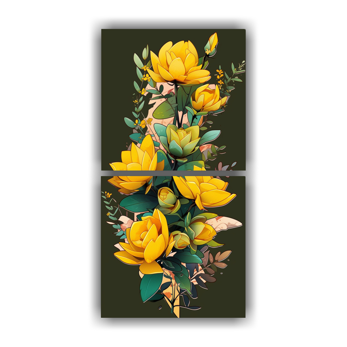 pintura-decorativa-rectangular-de-suculentas-y-flores-amarillas-en-atm-sfera-neonoir