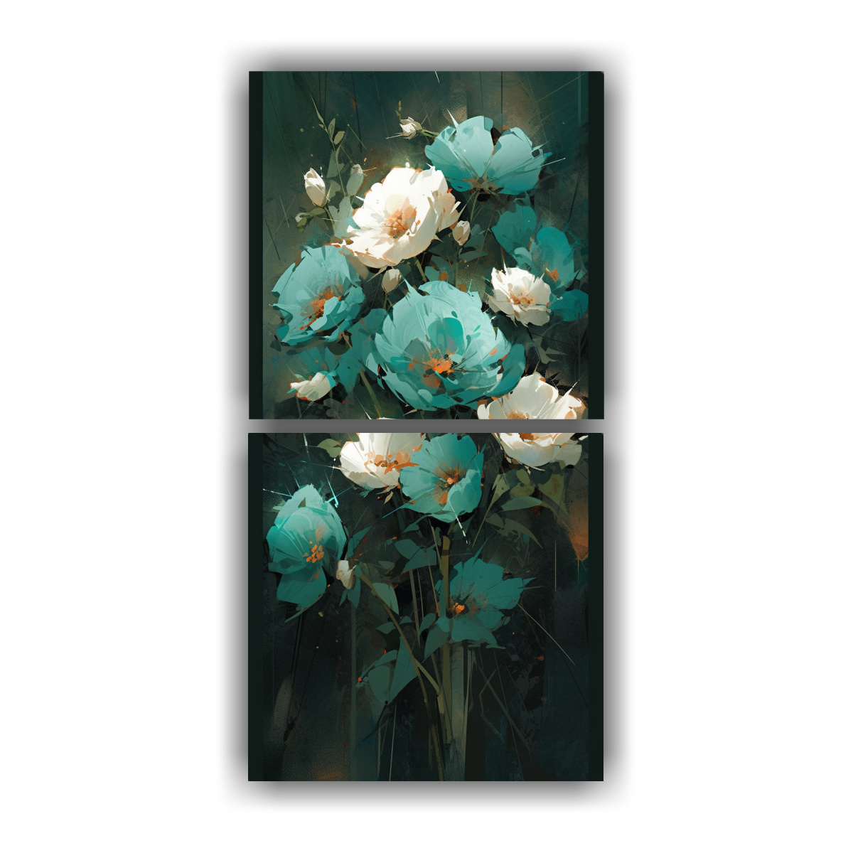 pintura-en-bastidor-acuarela-de-flores-en-colores-turquesa