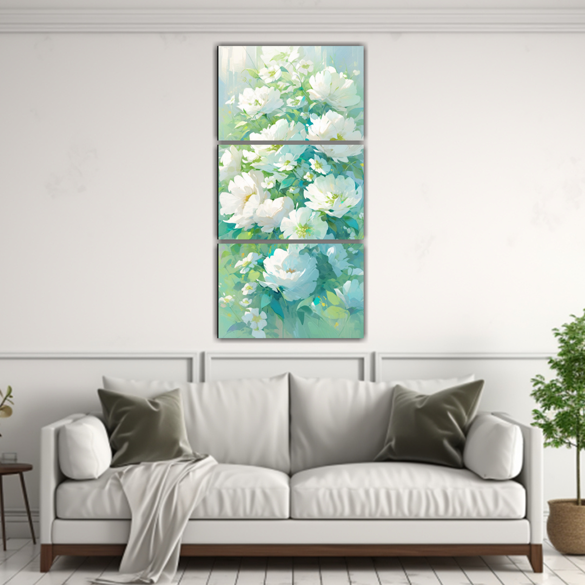 pintura-en-lienzo-con-flores-verdes-y-blancas-en-bastidor-vanguardista-1