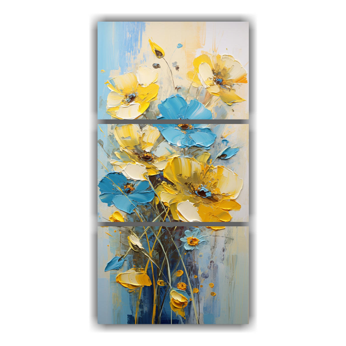 pintura-en-lienzo-de-flores-amarillas-y-azules-para-comedor