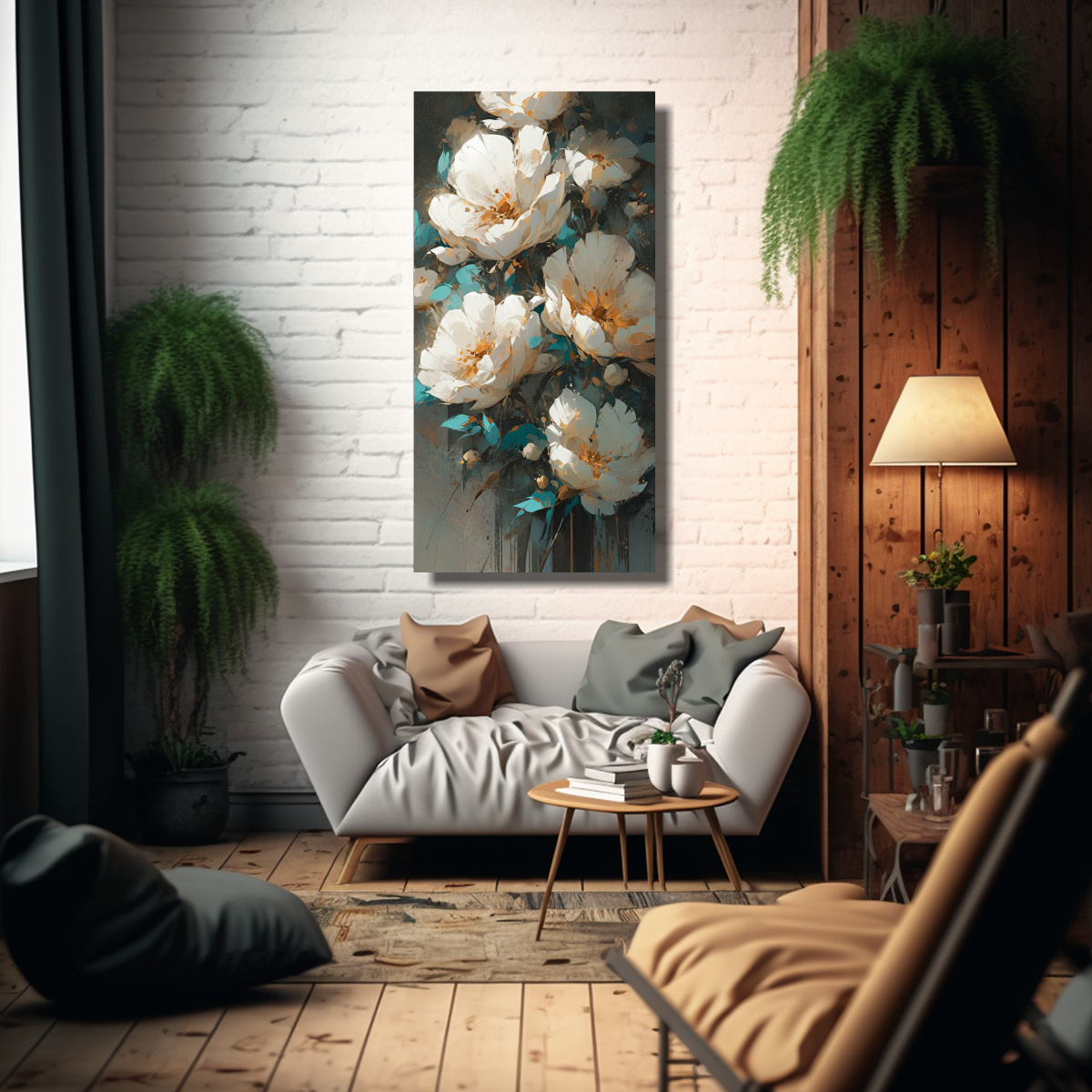 pintura-en-lienzo-de-flores-turquesa-y-dorado-con-finas-l-neas-y-figuras-en-bastidor-para-decoraci-n-1
